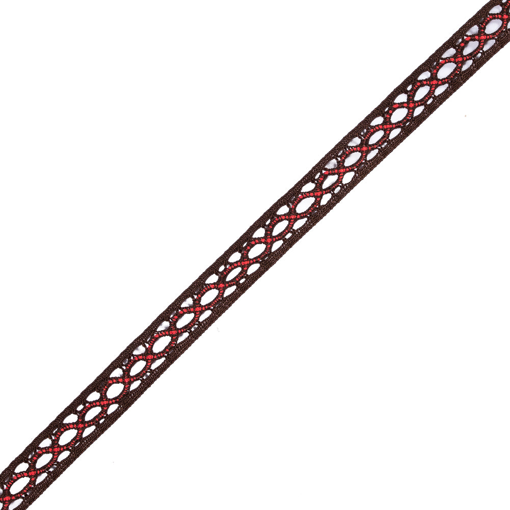 Brown and Coral European Crochet Trim - 0.5 Brown and Coral European Crochet Trim - 0.5