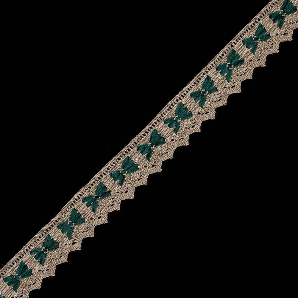 Beige Crochet Trim with Green Chenille Inserts - 1.5 Beige Crochet Trim with Green Chenille Inserts - 1.5