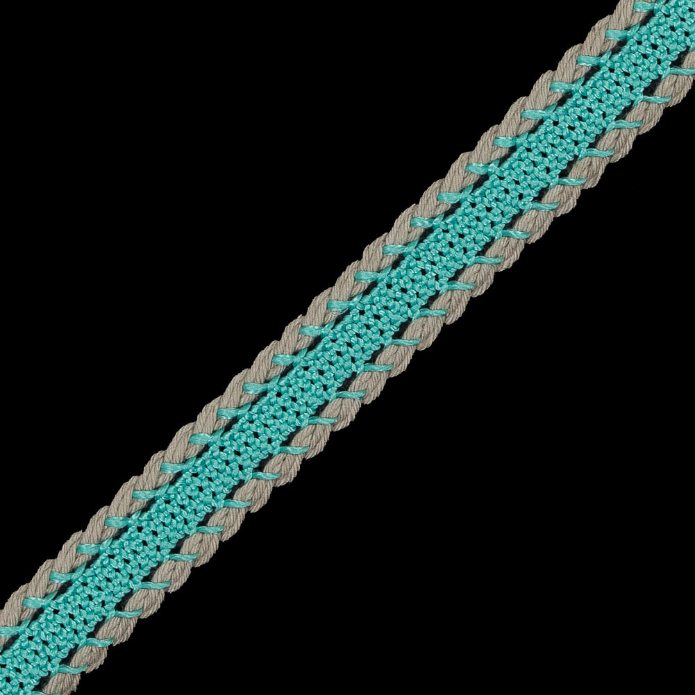 Teal and Beige European Crochet Trim - 0.5" Detail
