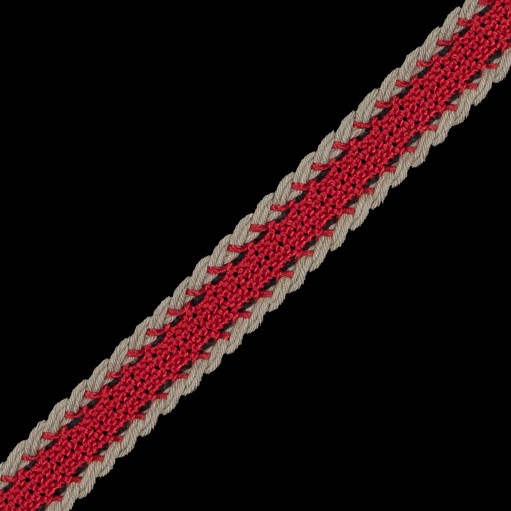 Red and Beige European Crochet Trim - 0.5 - Detail Red and Beige European Crochet Trim - 0.5 - Detail