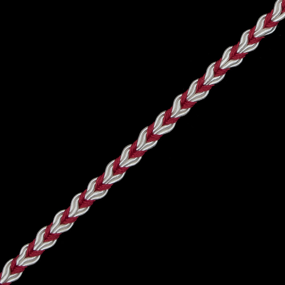Wine and White Two-Tone Braided Trim - 0.25" Detail Wine and White Two-Tone Braided Trim - 0.25" Detail