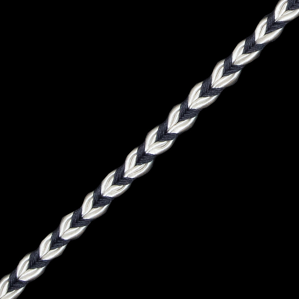 Charcoal and White Two-Tone Braided Trim - 0.25" Detail Charcoal and White Two-Tone Braided Trim - 0.25" Detail