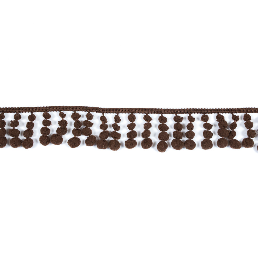 Brown European Pom Pom Fringe - 1.75 Brown European Pom Pom Fringe - 1.75