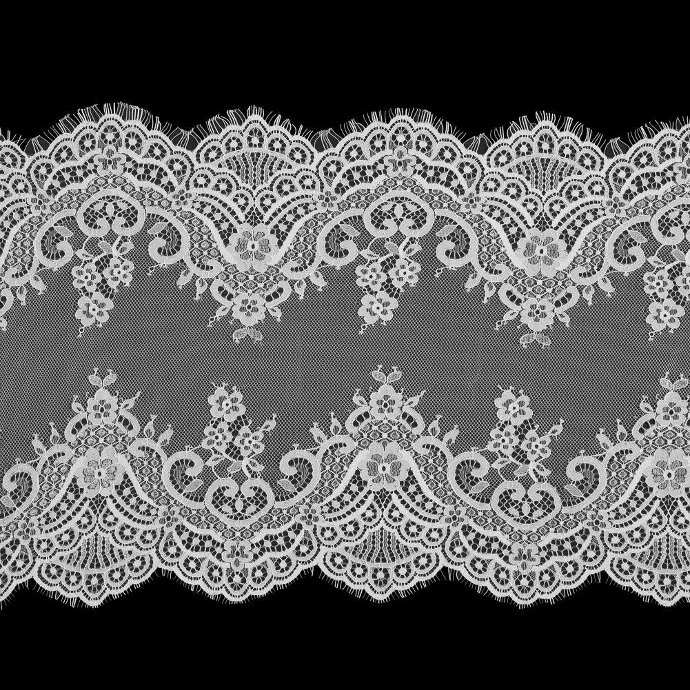 White Wide Floral Lace with Scalloped Eyelash Edges White Wide Floral Lace with Scalloped Eyelash Edges