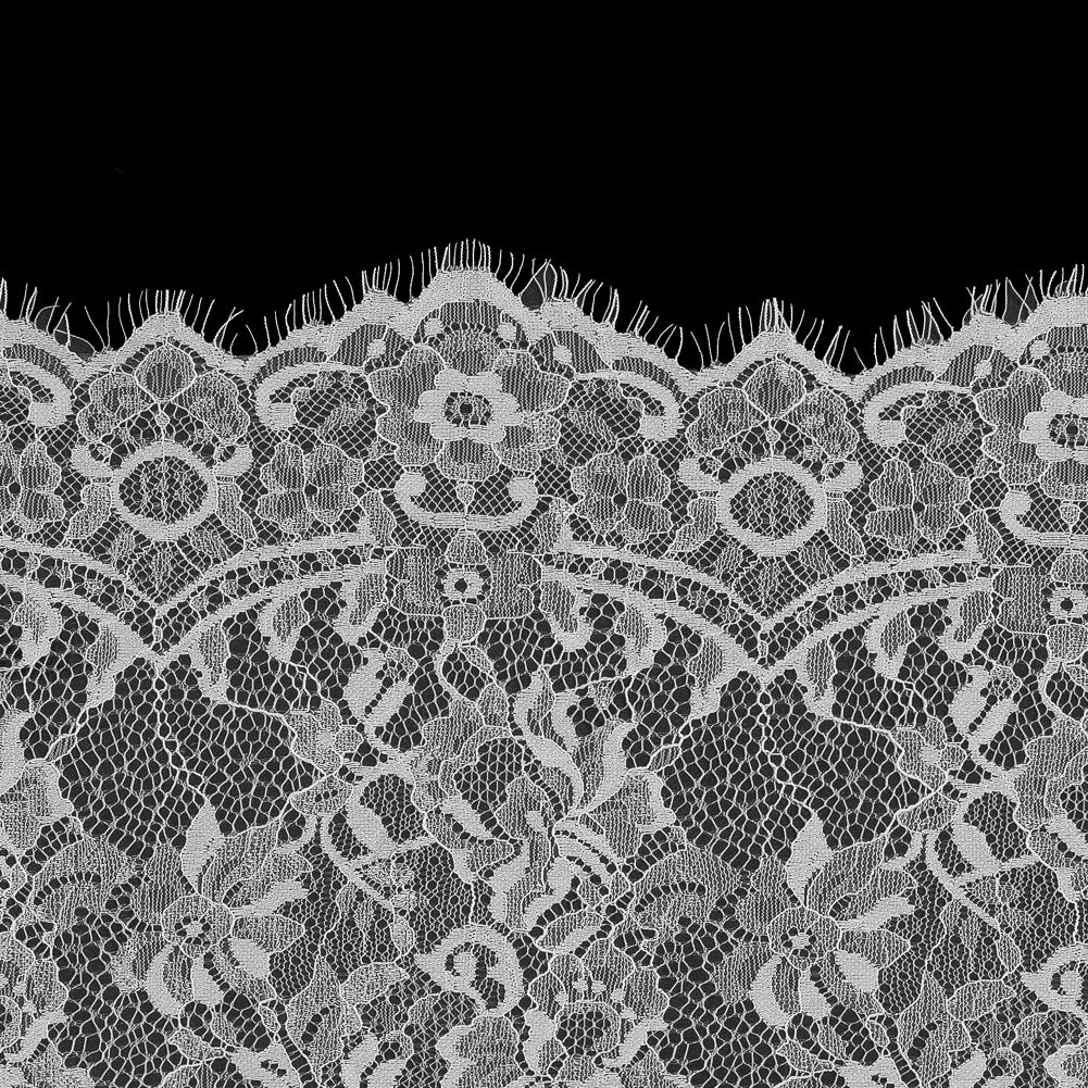White Wide Floral Lace with Eyelash Edges - Detail White Wide Floral Lace with Eyelash Edges - Detail