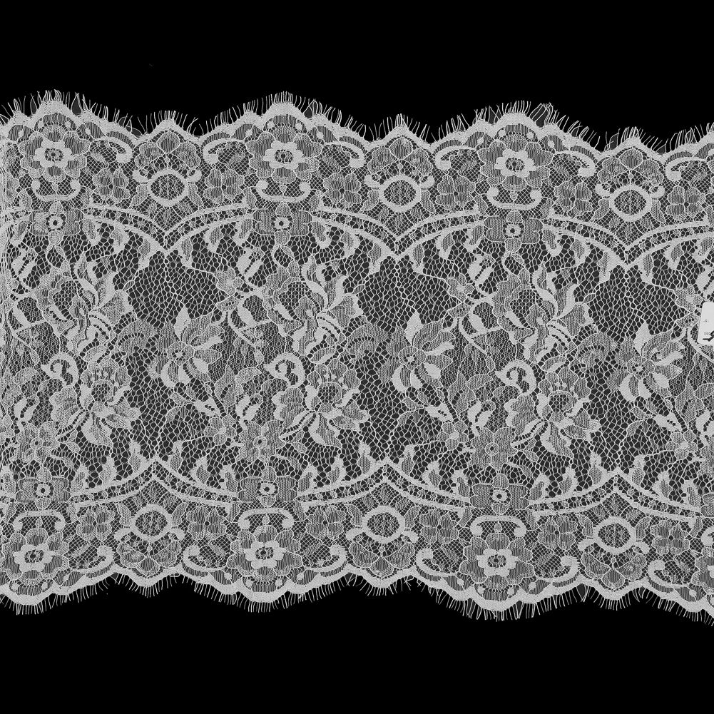 White Wide Floral Lace with Eyelash Edges White Wide Floral Lace with Eyelash Edges