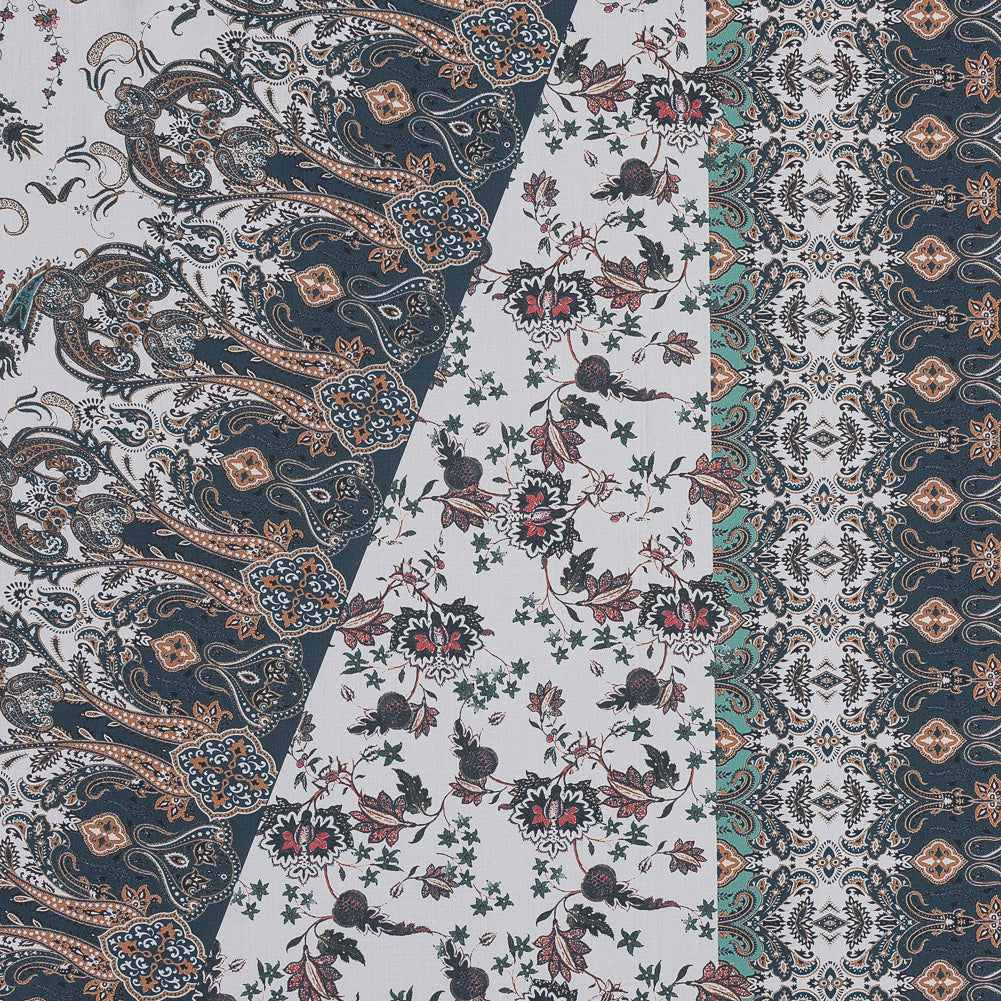 European Orange and Steel Paisley Patchwork Cotton Poplin European Orange and Steel Paisley Patchwork Cotton Poplin