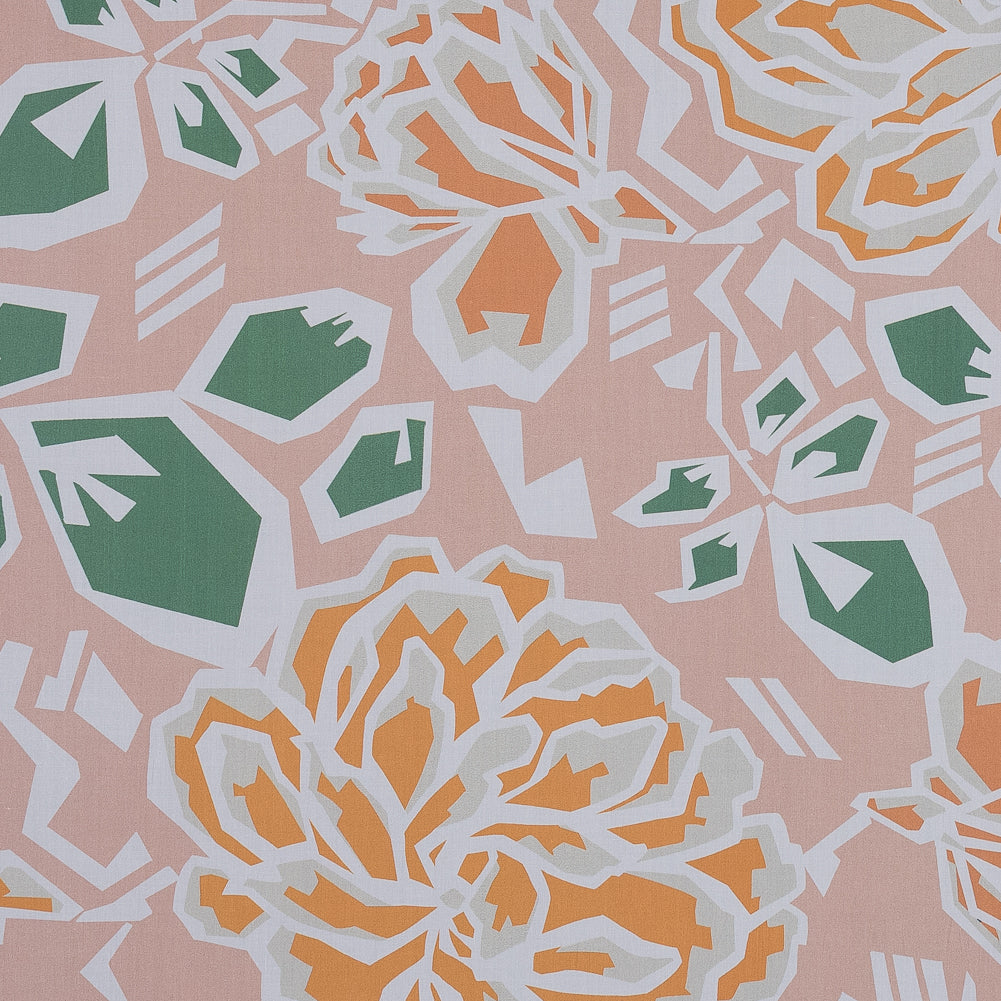 European Peach and Green Geometric Floral Cotton Poplin European Peach and Green Geometric Floral Cotton Poplin