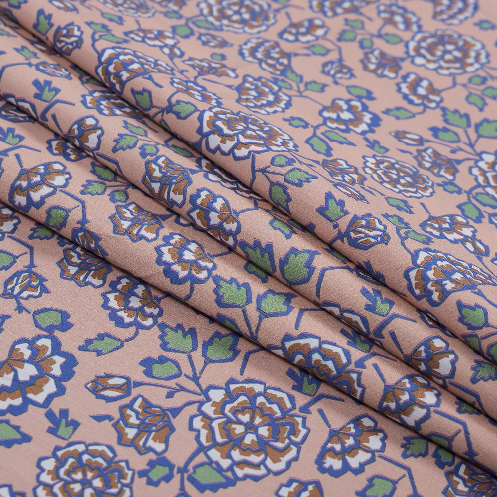 European Beige and Dusted Peri Floral Cotton Poplin - Folded European Beige and Dusted Peri Floral Cotton Poplin - Folded