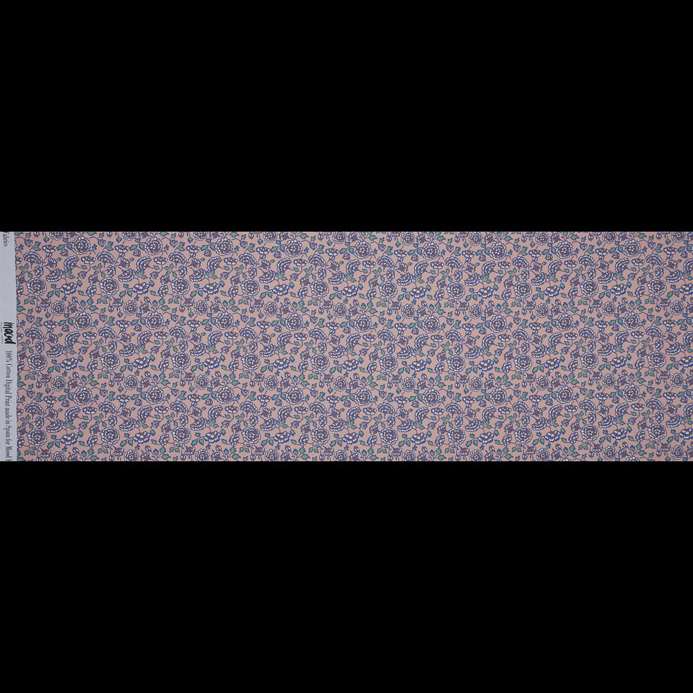 European Beige and Dusted Peri Floral Cotton Poplin - Full European Beige and Dusted Peri Floral Cotton Poplin - Full
