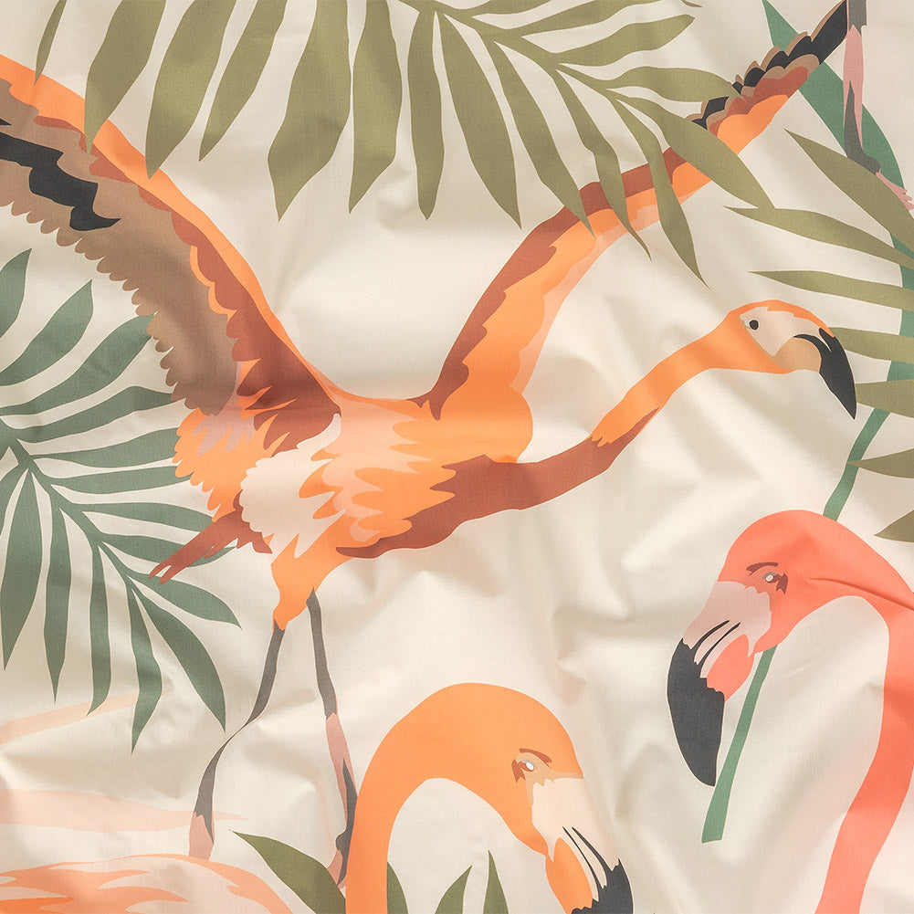 European Ivory, Shell Coral and Burnt Coral Flamingo Printed Cotton Poplin European Ivory, Shell Coral and Burnt Coral Flamingo Printed Cotton Poplin