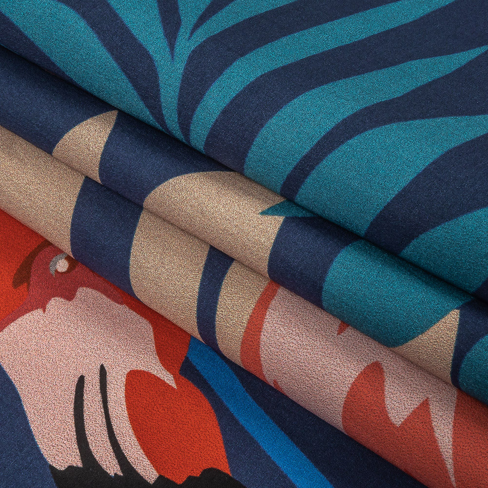 European Navy and Sun Baked Red Flamingo Printed Cotton Poplin - Folded European Navy and Sun Baked Red Flamingo Printed Cotton Poplin - Folded