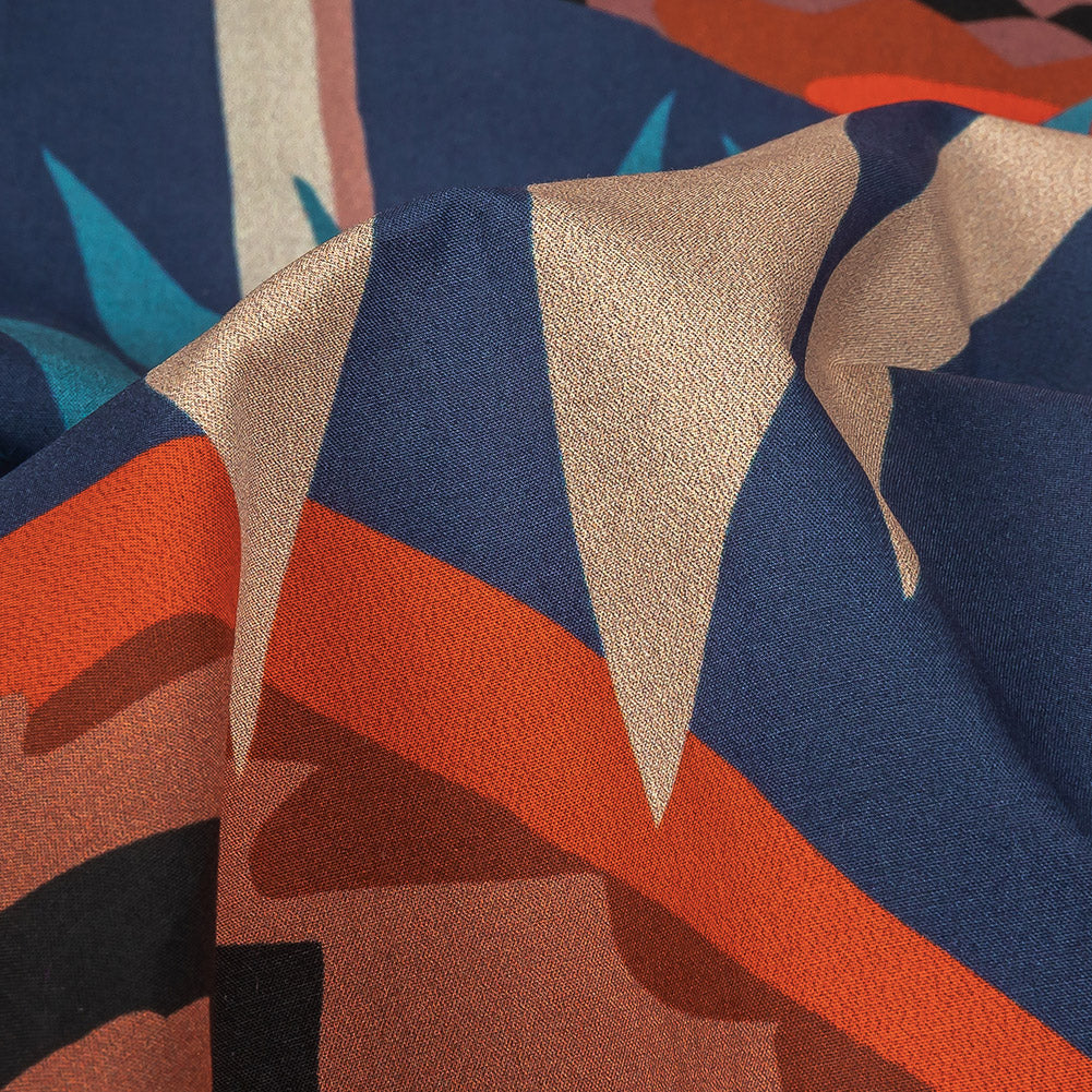 European Navy and Sun Baked Red Flamingo Printed Cotton Poplin - Detail European Navy and Sun Baked Red Flamingo Printed Cotton Poplin - Detail