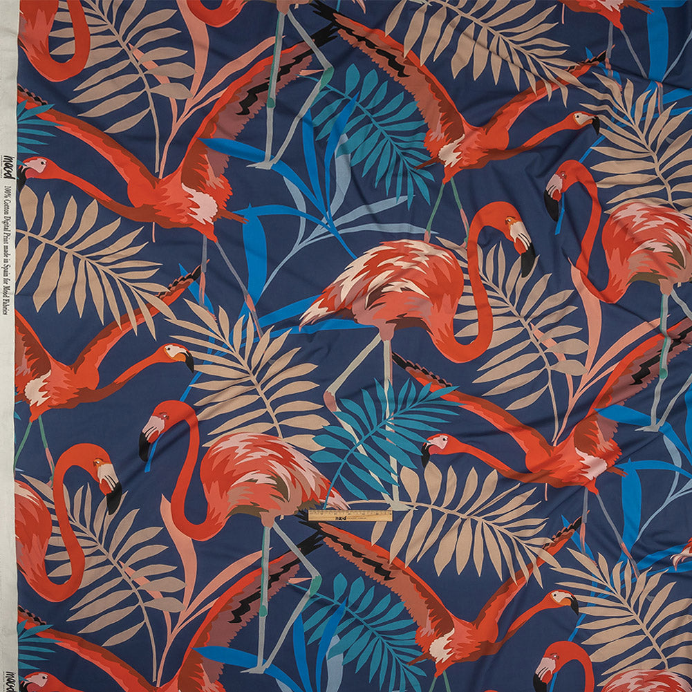 European Navy and Sun Baked Red Flamingo Printed Cotton Poplin - Full European Navy and Sun Baked Red Flamingo Printed Cotton Poplin - Full