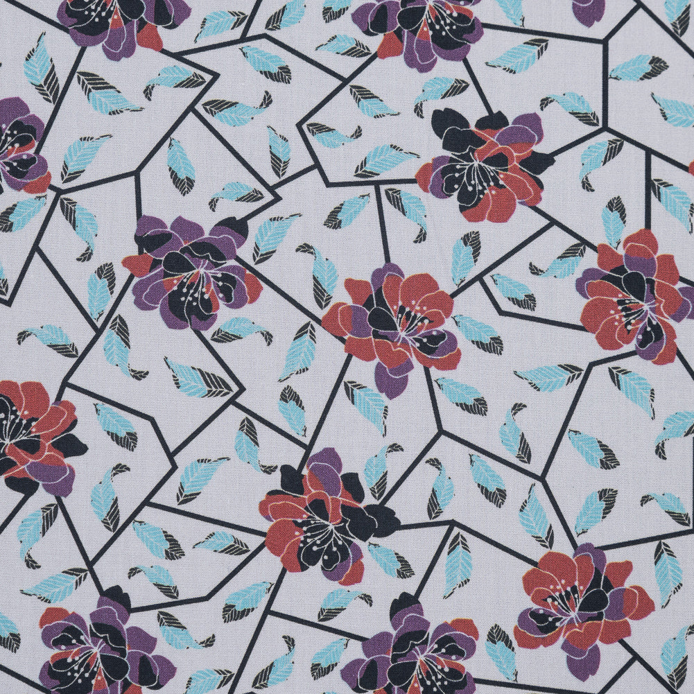 European Red and Angel Blue Floral and Feathered Cotton Poplin - Full European Red and Angel Blue Floral and Feathered Cotton Poplin - Full