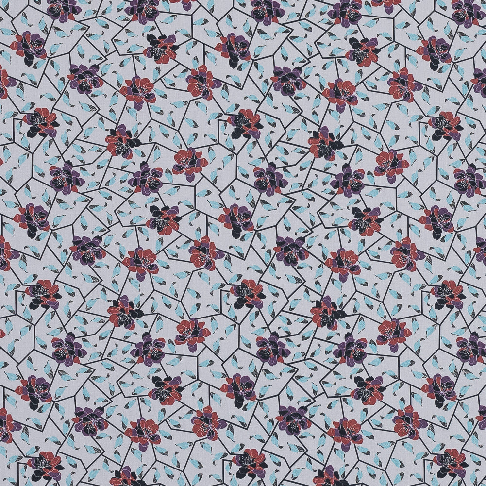 European Red and Angel Blue Floral and Feathered Cotton Poplin European Red and Angel Blue Floral and Feathered Cotton Poplin