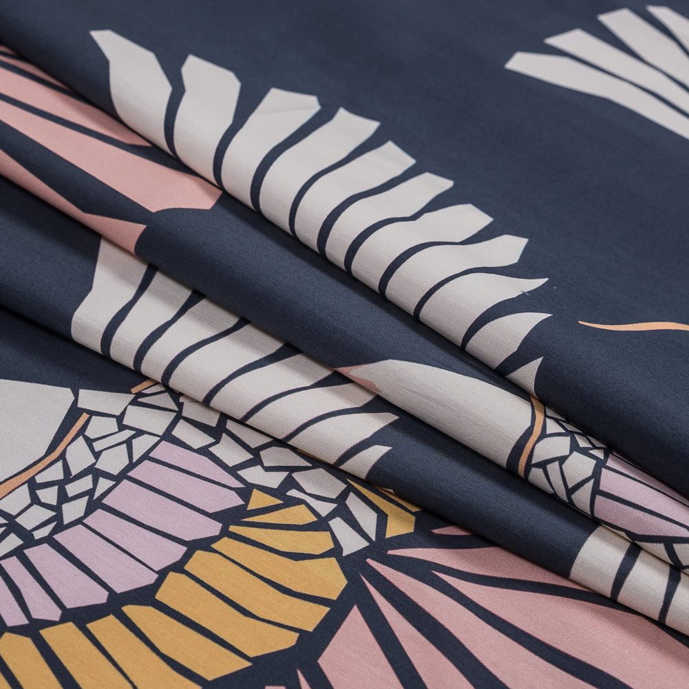 European Navy and Pink Geometric Crane Cotton Poplin - Detail European Navy and Pink Geometric Crane Cotton Poplin - Detail