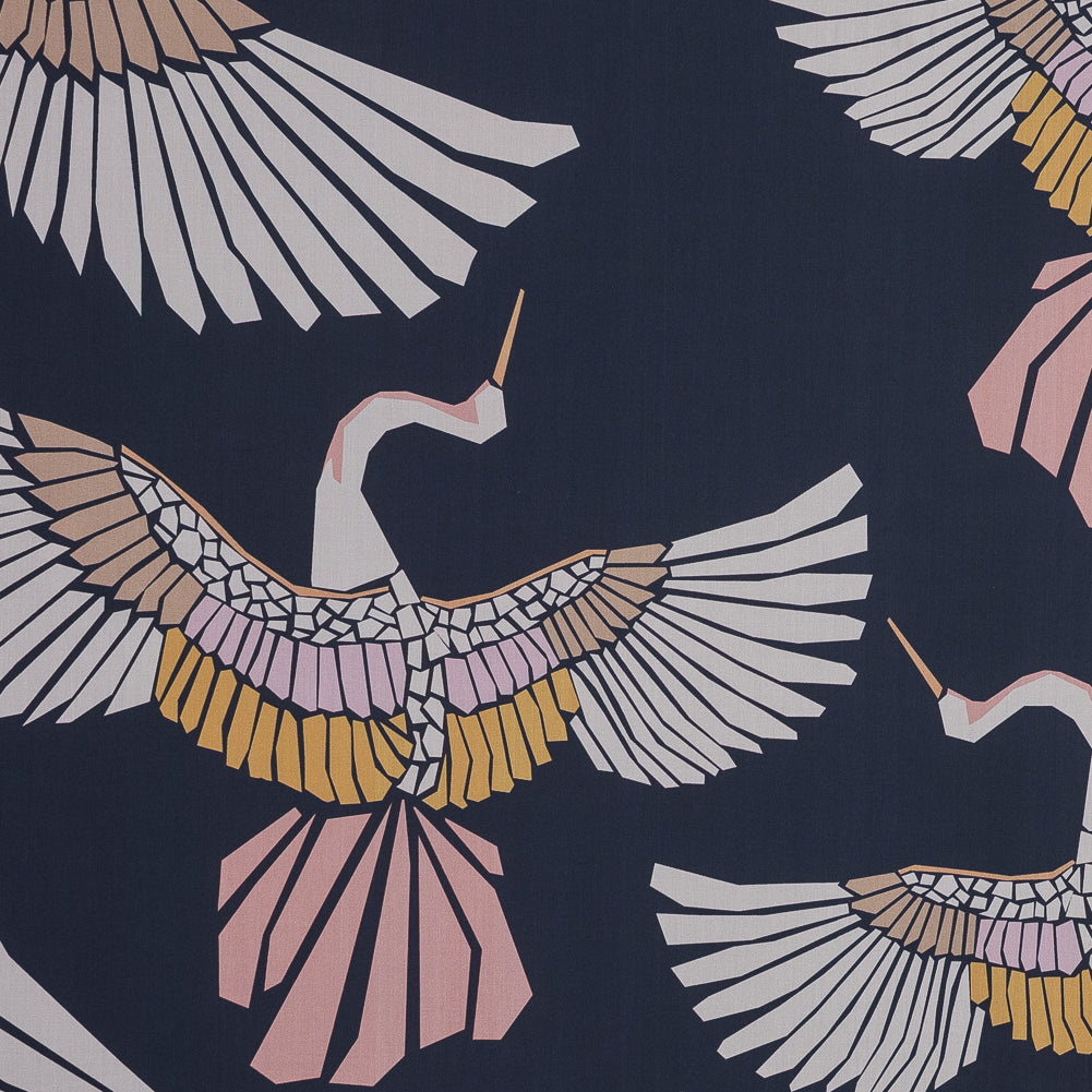 European Navy and Pink Geometric Crane Cotton Poplin European Navy and Pink Geometric Crane Cotton Poplin