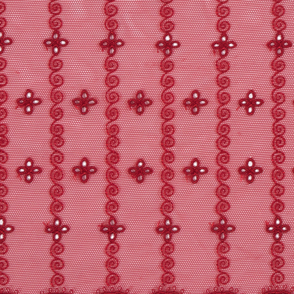 Red Embroidered and Eyelet Mesh with Finished Edges - 7.75 - Detail Red Embroidered and Eyelet Mesh with Finished Edges - 7.75 - Detail