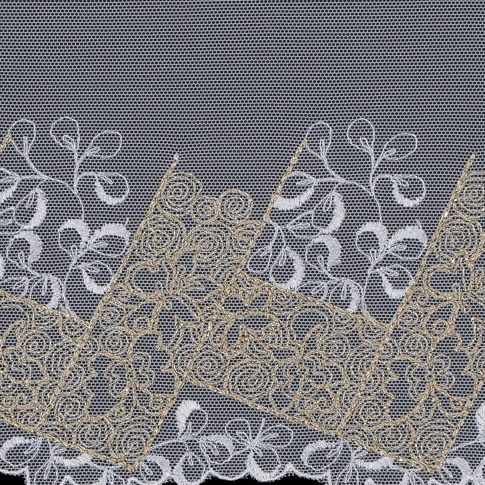 White and Metallic Gold Embroidered Mesh - 6 - Detail White and Metallic Gold Embroidered Mesh - 6 - Detail