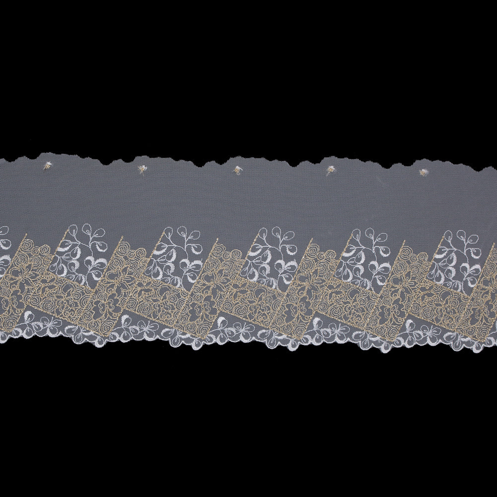 White and Metallic Gold Embroidered Mesh - 6 White and Metallic Gold Embroidered Mesh - 6