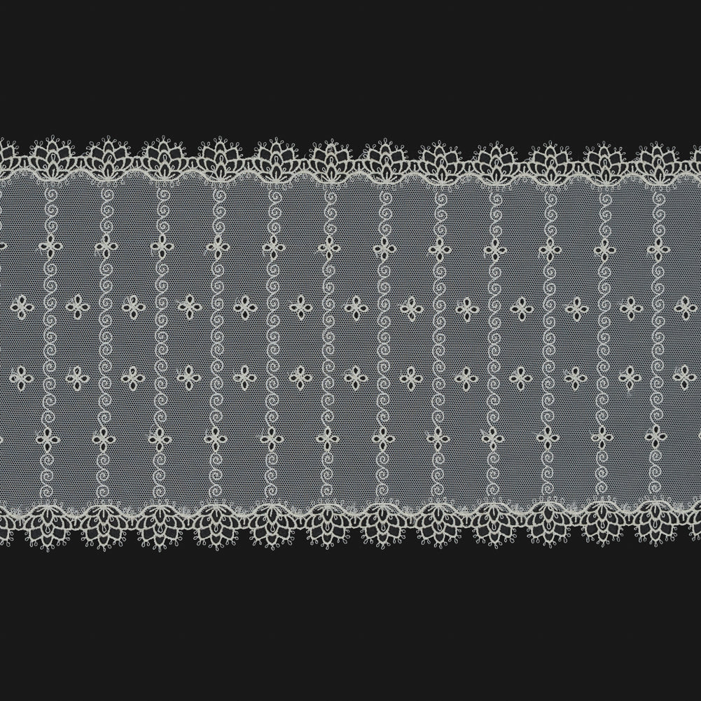 Cream and Ivory Floral Embroidered Mesh Trim - 8.75 Cream and Ivory Floral Embroidered Mesh Trim - 8.75