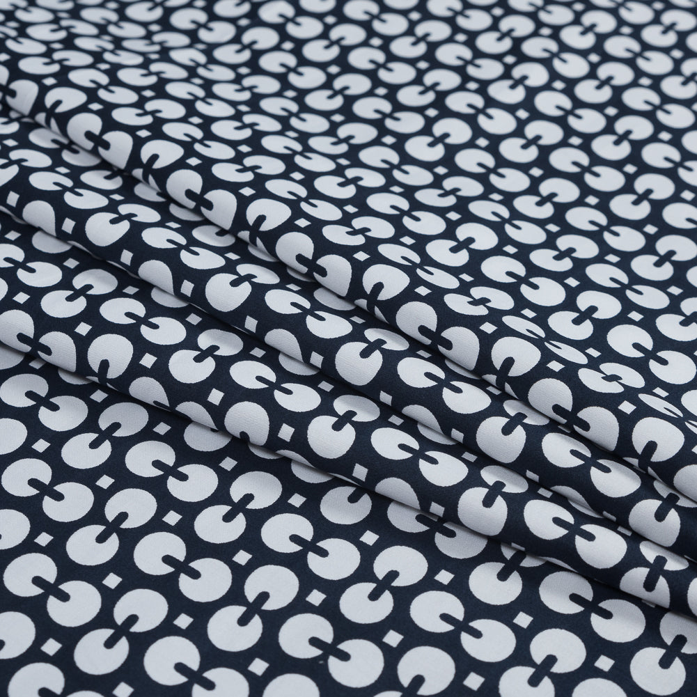 Navy and White Geometric Combed Cotton Sateen Detail Navy and White Geometric Combed Cotton Sateen Detail