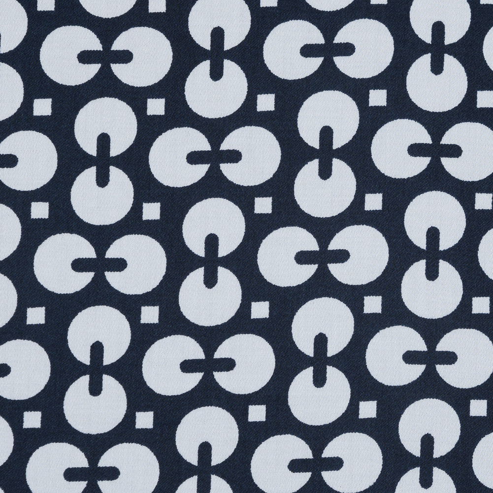Navy and White Geometric Combed Cotton Sateen Full Navy and White Geometric Combed Cotton Sateen Full