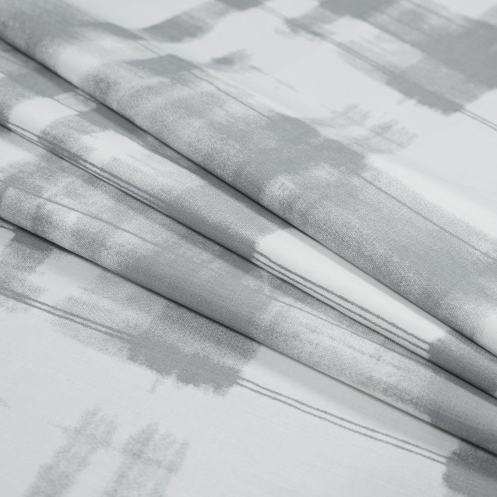 Gray and White Painterly Plaid Printed Cotton Crepe Folded Gray and White Painterly Plaid Printed Cotton Crepe Folded