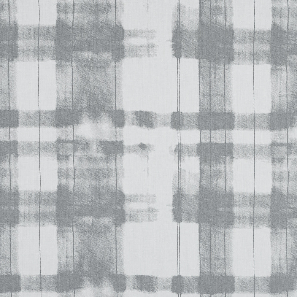 Gray and White Painterly Plaid Printed Cotton Crepe Gray and White Painterly Plaid Printed Cotton Crepe