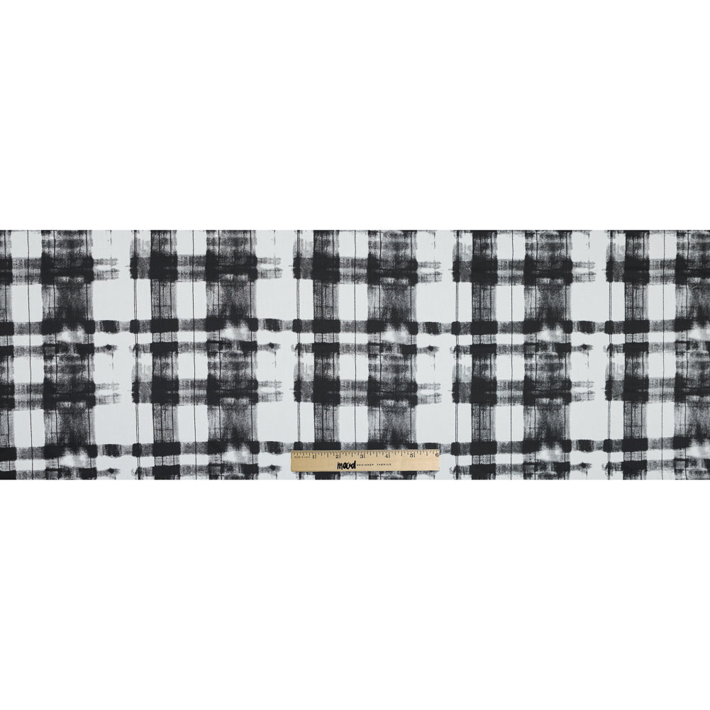 Black and White Painterly Plaid Printed Cotton Crepe Full Black and White Painterly Plaid Printed Cotton Crepe Full