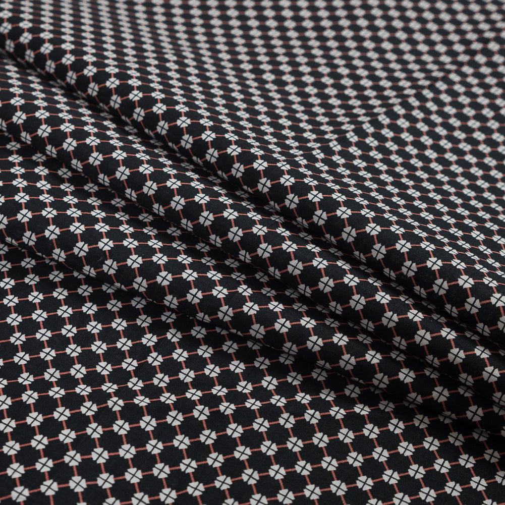 Black and Orange Geometric Printed Cotton Voile - Detail Black and Orange Geometric Printed Cotton Voile - Detail