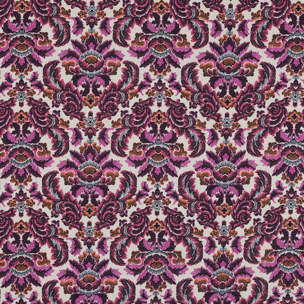 Magenta Haze, Orange and Gray Damask Stretch Cotton Poplin Magenta Haze, Orange and Gray Damask Stretch Cotton Poplin