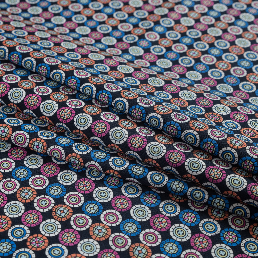 Pink, Blue and Orange Geometric Stretch Cotton Sateen - Folded Pink, Blue and Orange Geometric Stretch Cotton Sateen - Folded