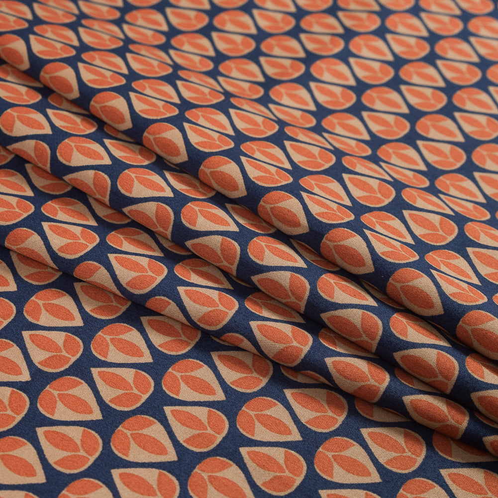 Orange and Navy Geometric Stretch Cotton Sateen Detail Orange and Navy Geometric Stretch Cotton Sateen Detail