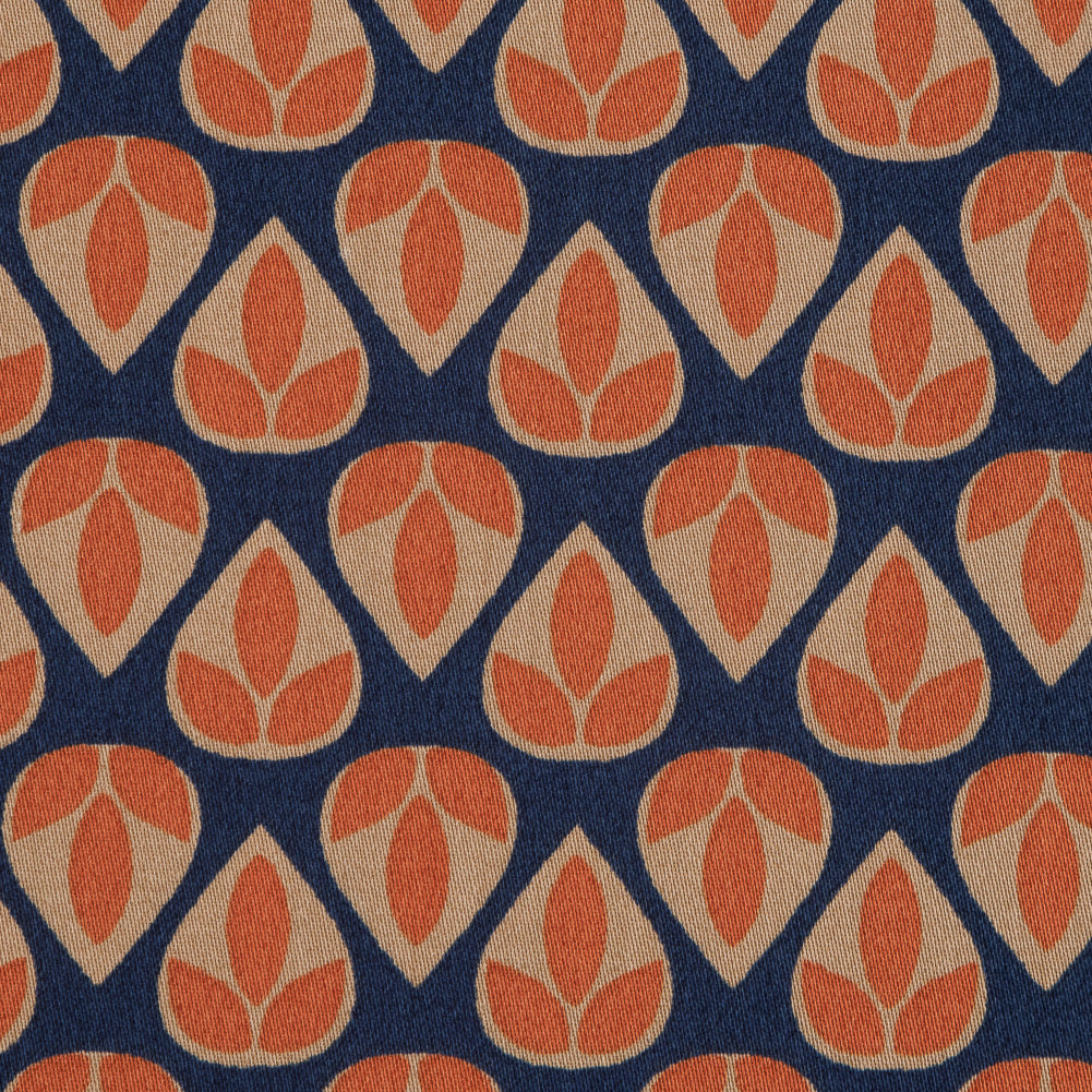 Orange and Navy Geometric Stretch Cotton Sateen Full Orange and Navy Geometric Stretch Cotton Sateen Full