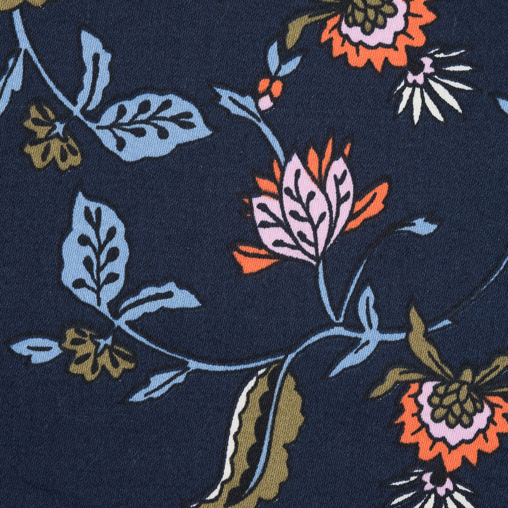 Dark Blue Floral Stretch Cotton Sateen - Detail Dark Blue Floral Stretch Cotton Sateen - Detail