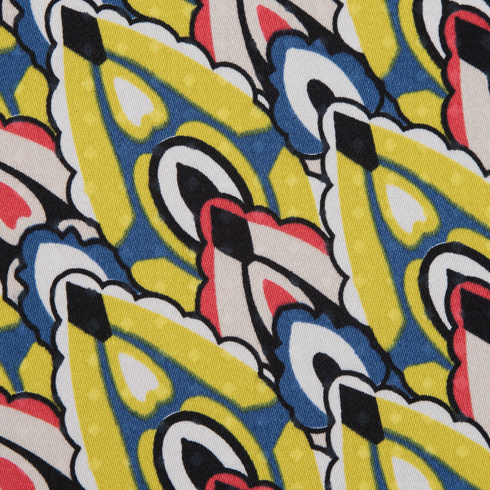 Yellow. Blue and Red Printed Stretch Cotton Sateen - Full Yellow. Blue and Red Printed Stretch Cotton Sateen - Full
