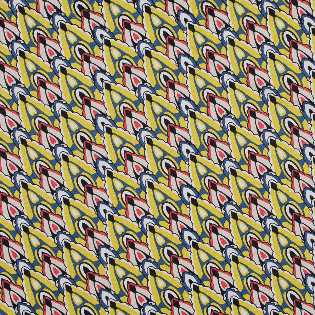 Yellow. Blue and Red Printed Stretch Cotton Sateen Yellow. Blue and Red Printed Stretch Cotton Sateen