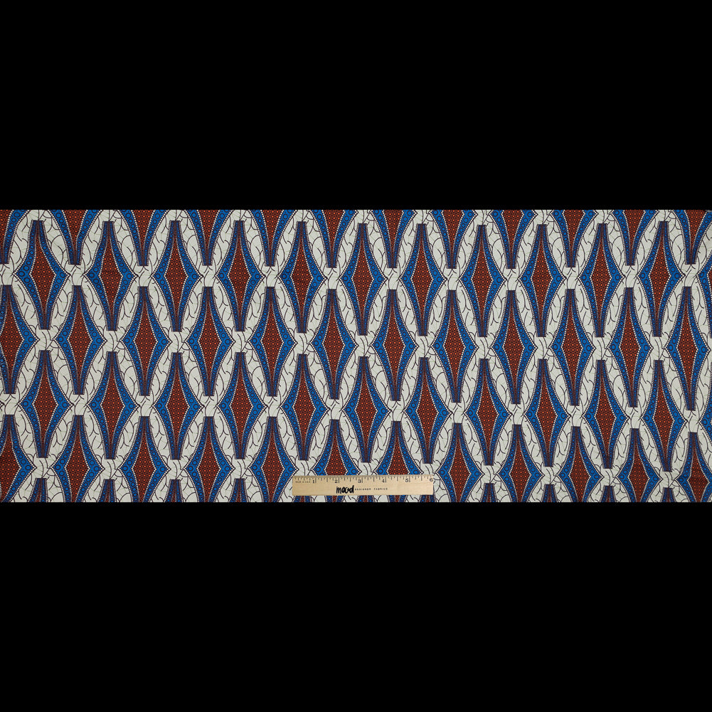 Blue and Orange Geometric Stretch Cotton Sateen - Folded Blue and Orange Geometric Stretch Cotton Sateen - Folded