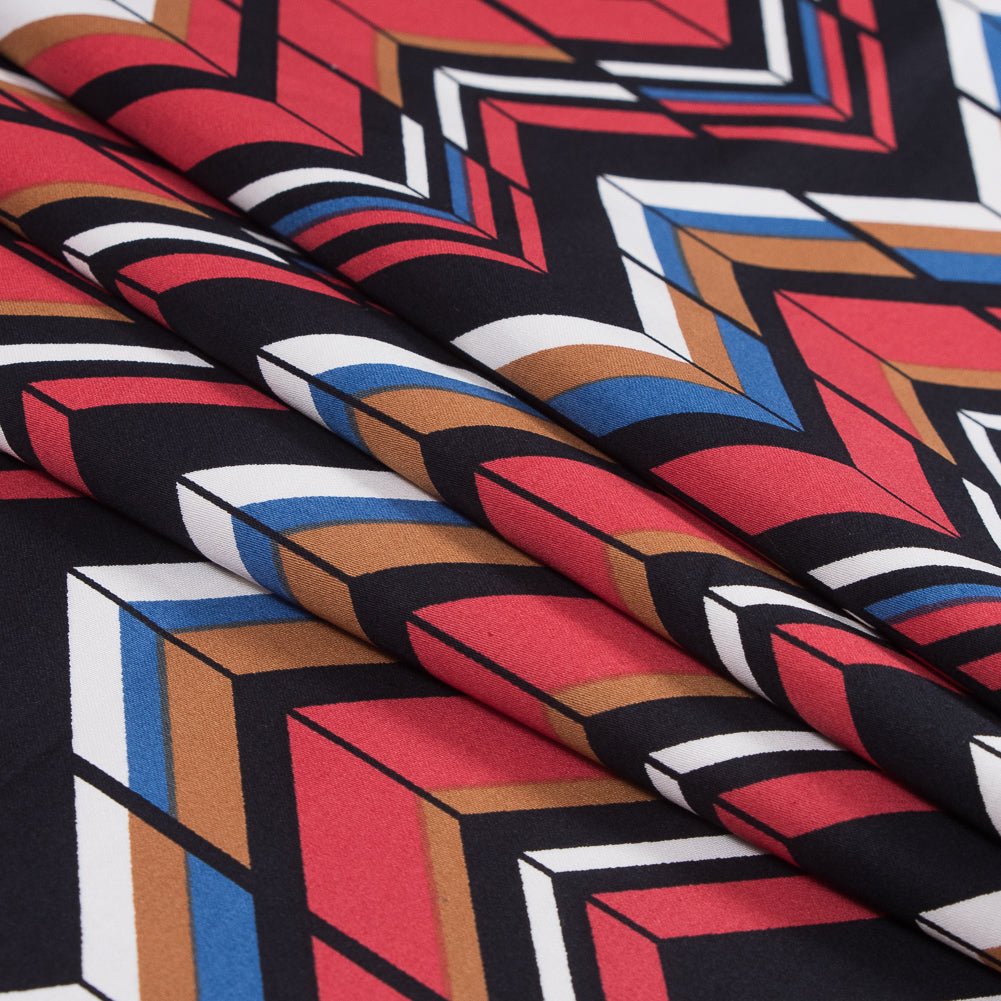 Red, Brown and Blue Chevron Stretch Cotton Sateen Detail Red, Brown and Blue Chevron Stretch Cotton Sateen Detail