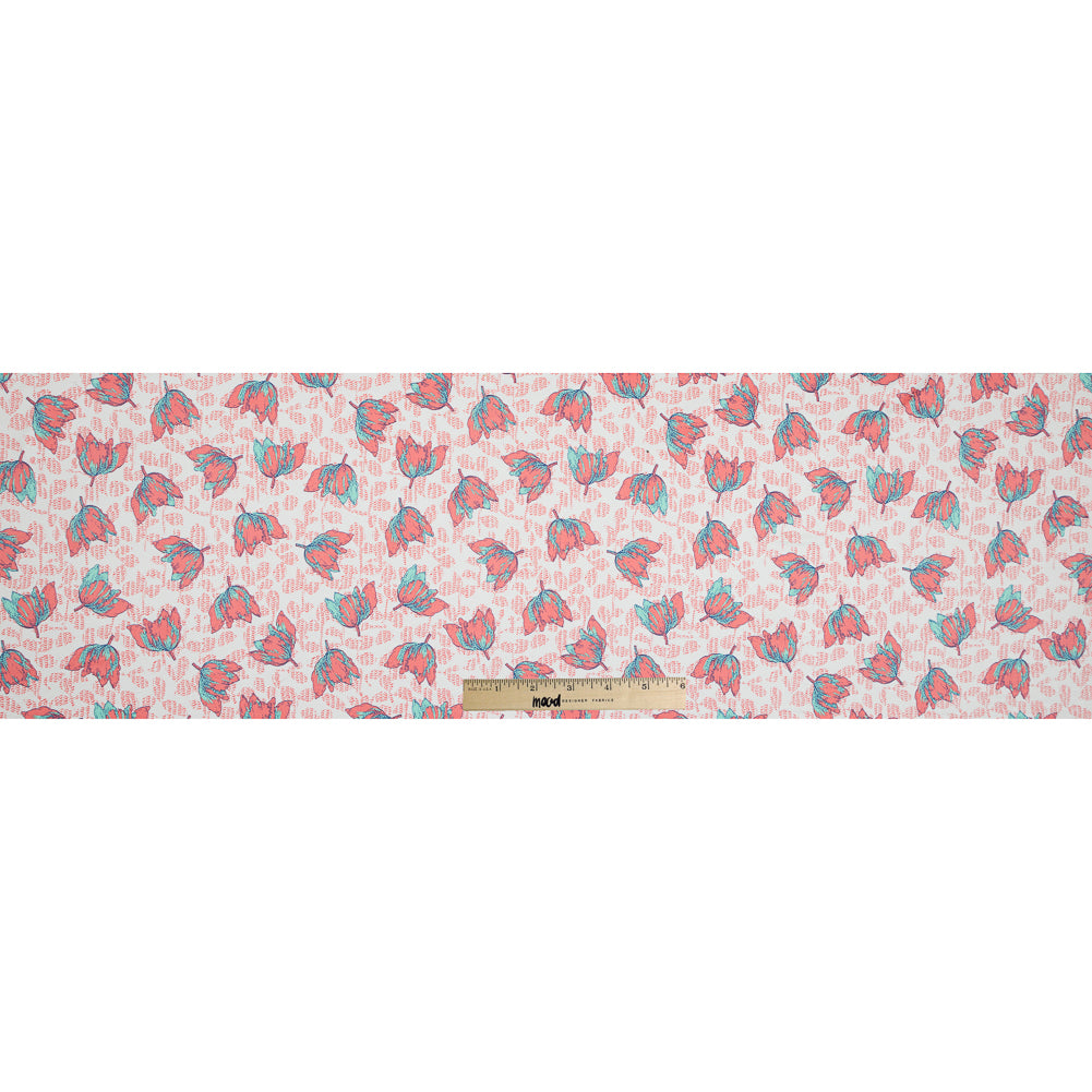 Coral and Seafoam Floral Stretch Cotton Sateen - Folded Coral and Seafoam Floral Stretch Cotton Sateen - Folded