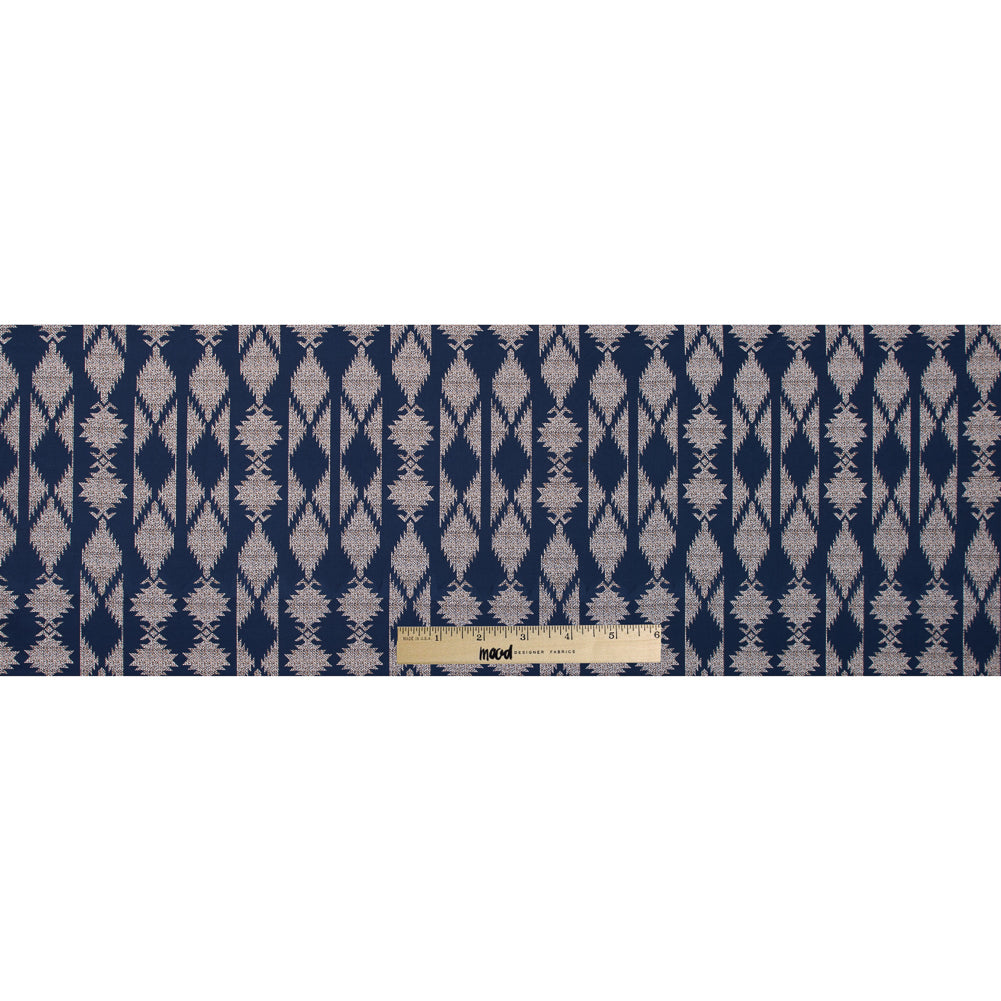 Blue and Beige Geometric Stretch Cotton Twill - Folded Blue and Beige Geometric Stretch Cotton Twill - Folded