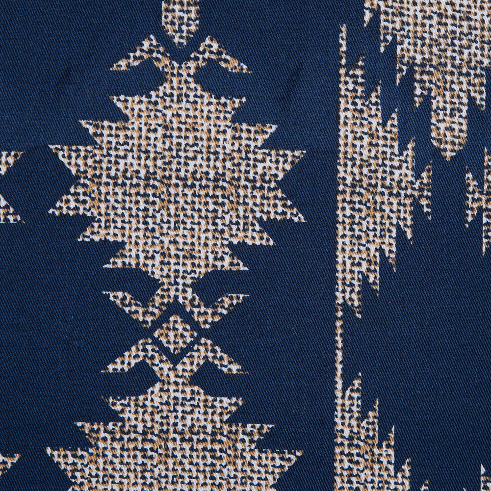 Blue and Beige Geometric Stretch Cotton Twill - Full Blue and Beige Geometric Stretch Cotton Twill - Full