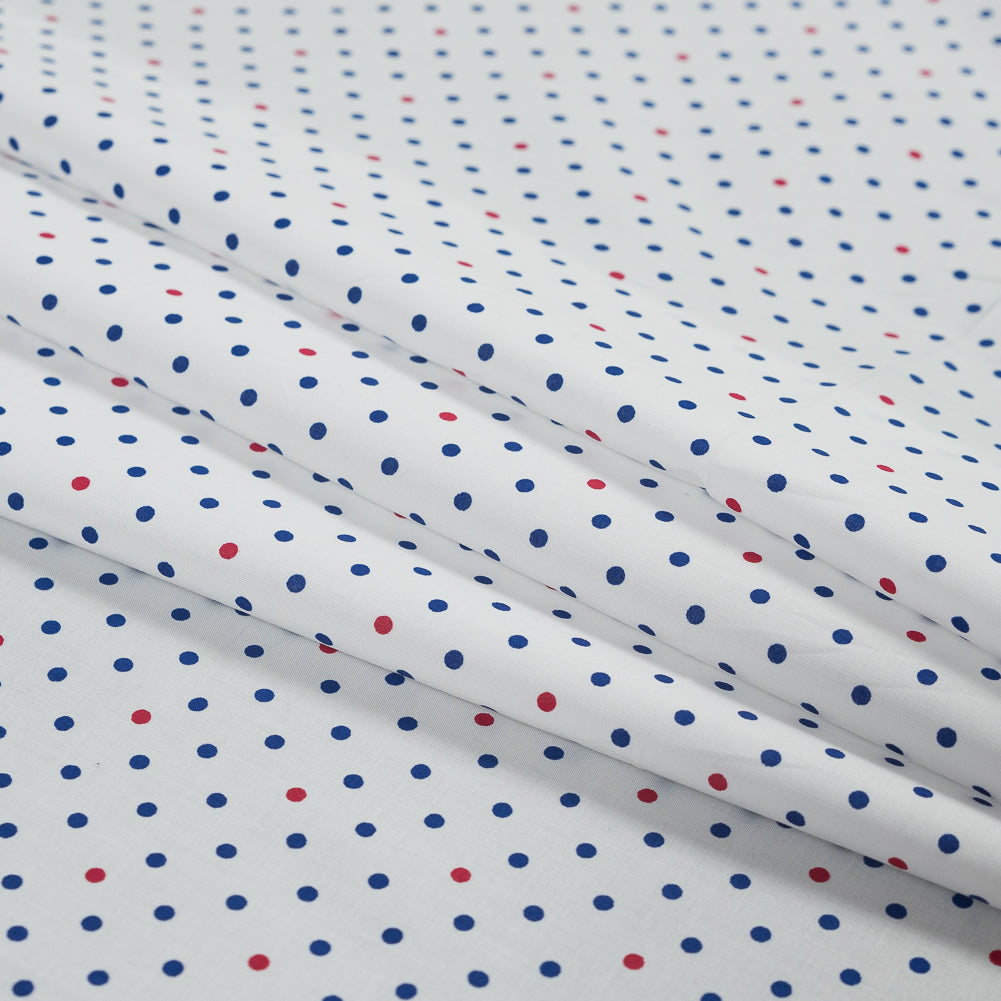 White, Red and Blue Polka Dotted Cotton Poplin - Detail White, Red and Blue Polka Dotted Cotton Poplin - Detail