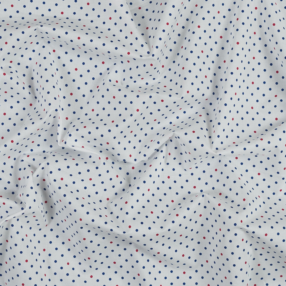White, Red and Blue Polka Dotted Cotton Poplin White, Red and Blue Polka Dotted Cotton Poplin