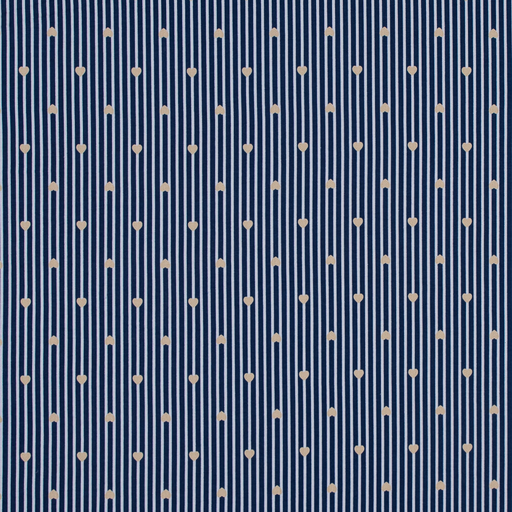 Yellow, White and Blue Hearts and Stripes Stretch Cotton Poplin Yellow, White and Blue Hearts and Stripes Stretch Cotton Poplin