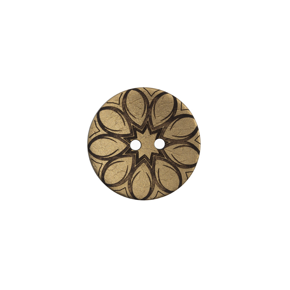 Italian Metallic Gold Floral Coconut Button - 24L/15mm Italian Metallic Gold Floral Coconut Button - 24L/15mm