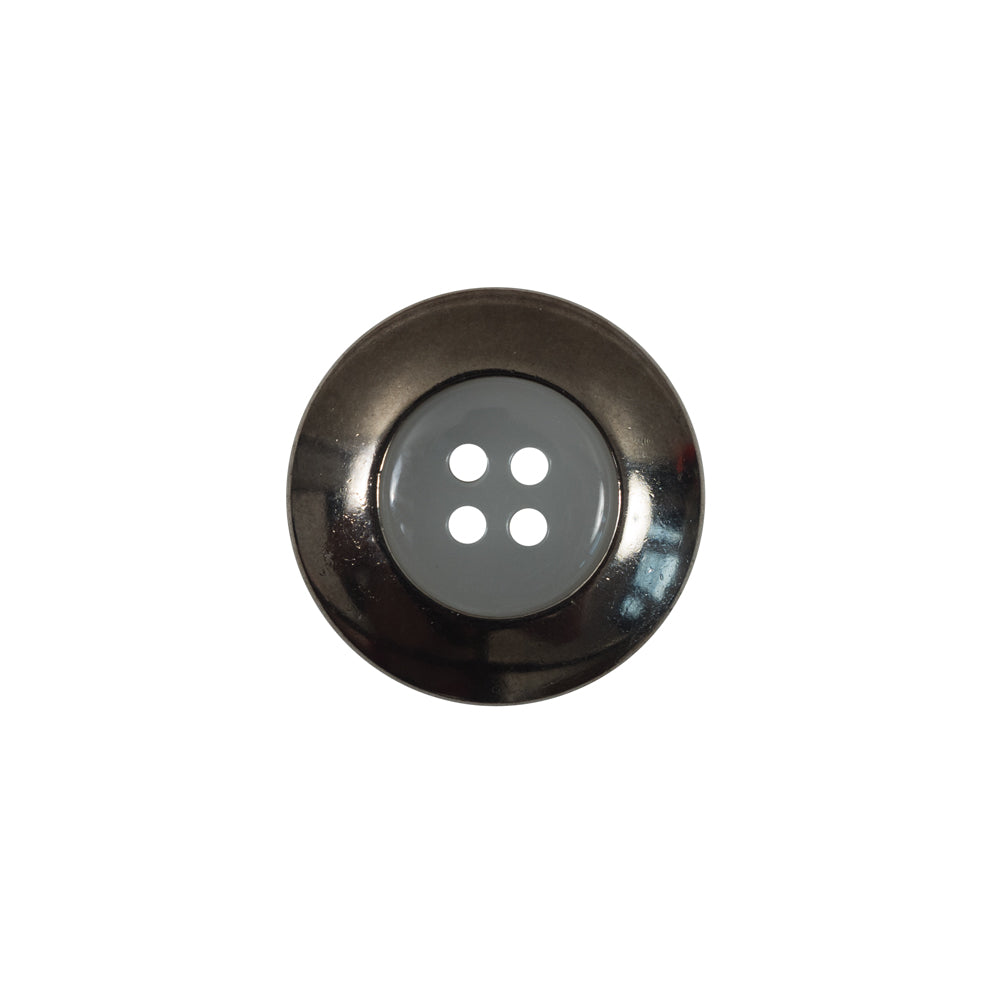 Italian Gray Metal Rimmed Plastic Button - 28L/18mm Detail Italian Gray Metal Rimmed Plastic Button - 28L/18mm Detail