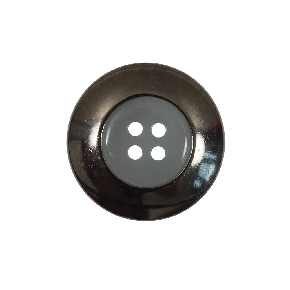 Italian Gray Metal Rimmed Plastic Button - 36L/23mm Detail Italian Gray Metal Rimmed Plastic Button - 36L/23mm Detail